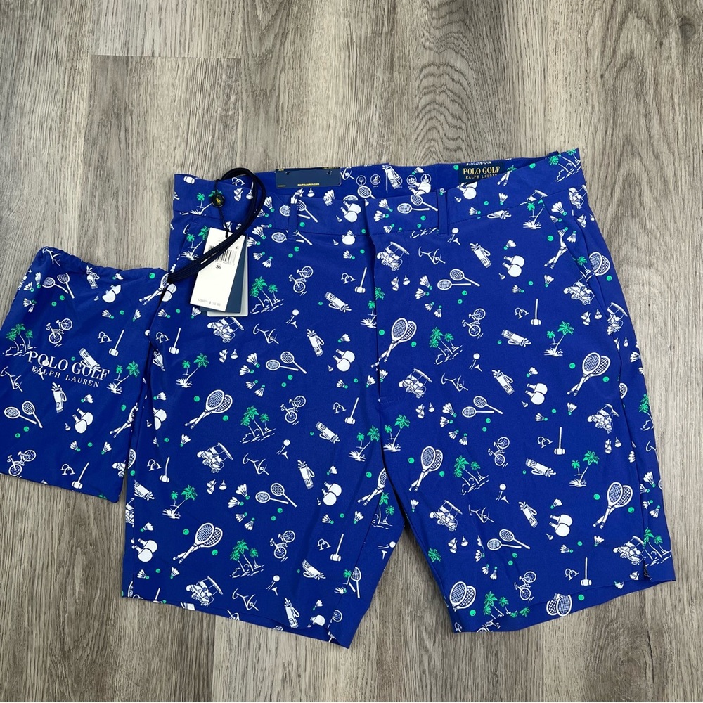 New Polo Golf Ralph Lauren Tailored Fit Shorts Blue 9”‎ Mens Size 36 Print $125